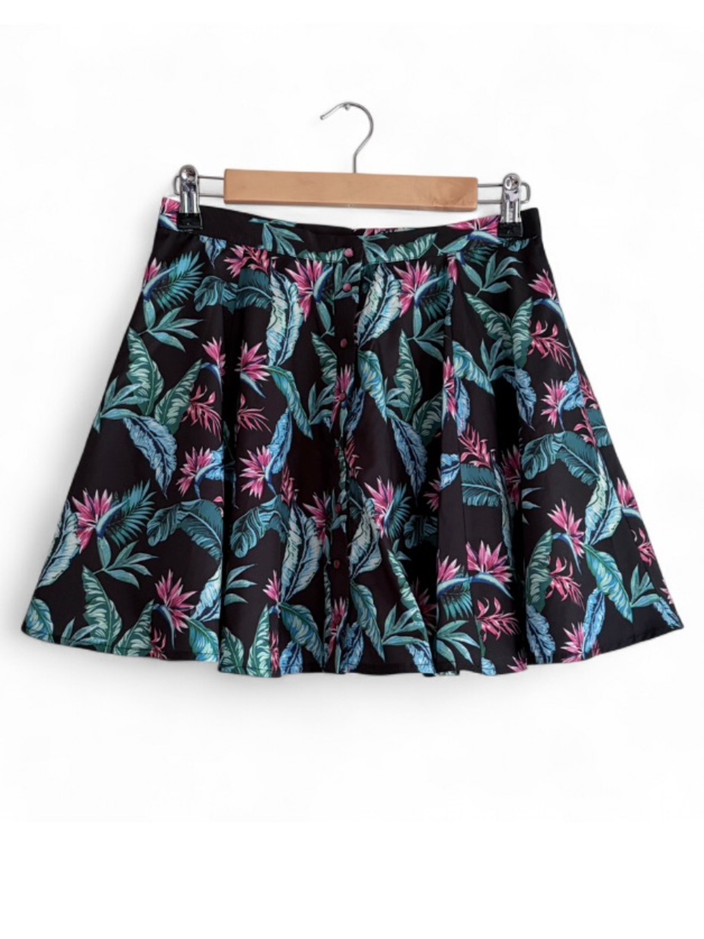 Dixxon Flannel Company Turks Snap Front Tropical Flared Mini Skirt Size S
